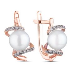 Gold earrings with pearls and cubic zirkonia ЖС2018