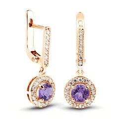 Gold earrings with natural amethyst ПДСз68АМ