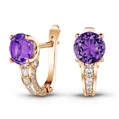 Gold earrings with natural amethyst БСз101АМ