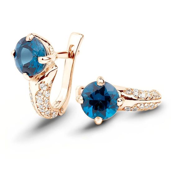 Gold earrings with natural topaz London Blue БСз103ЛБ