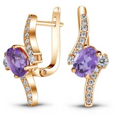 Earrings in gold with natural amethyst ПДСз87АМ