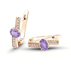 Gold earrings with natural amethyst ПДСз84АМ