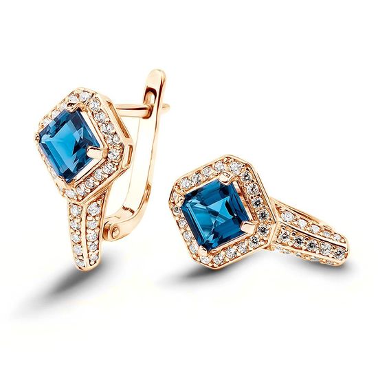 Earrings in gold with natural topaz London Blue ПДСз70ЛБ