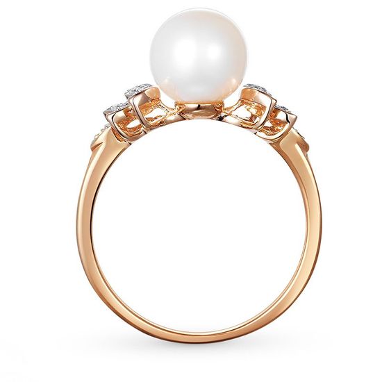 Gold ring with pearls and cubic zirkonia ЖК2019, 15.5, 3.1