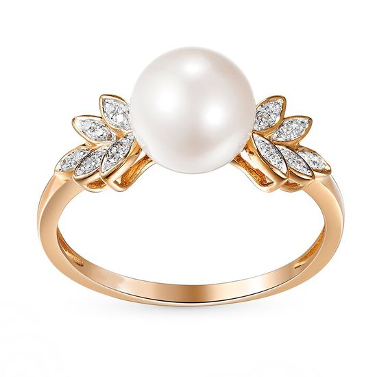 Gold ring with pearls and cubic zirkonia ЖК2019, 15.5, 3.1