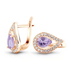 Gold earrings with natural amethyst ПДСз93АМ