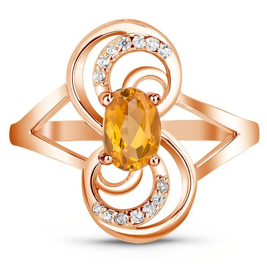 Золотое кольцо с натуральным цитрином ФКз190Ц, 16, 2.78