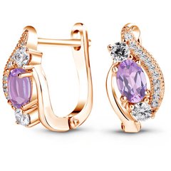 Gold earrings with natural amethyst ПДСз106АМ