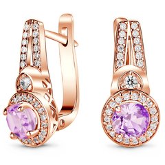 Gold earrings with natural amethyst ПДСз77АМ, 4.37