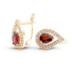 Gold earrings with natural garnet ПДСз93Г
