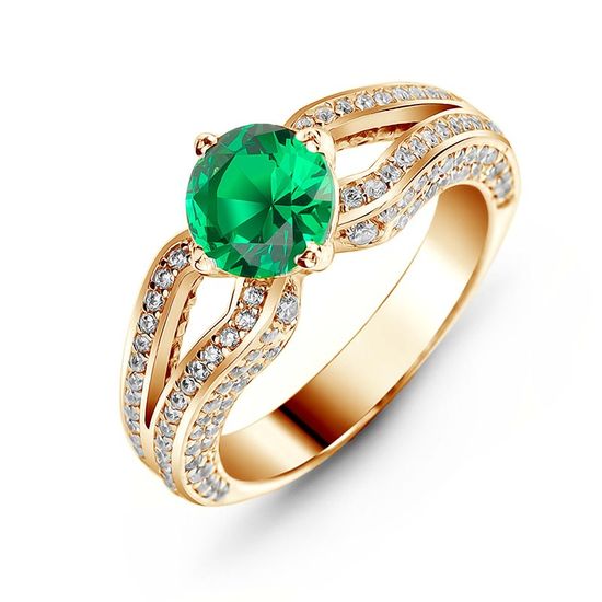 Gold ring with emerald nano БКз107НИ, 5.35