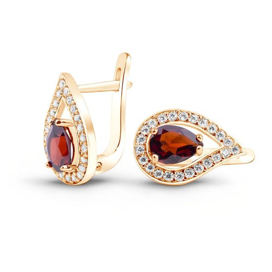 Gold earrings with natural garnet ПДСз93Г