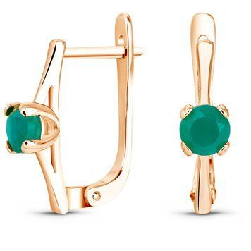 Gold earrings with natural green agate Сз2094АГ