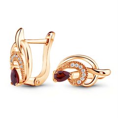 Gold earrings with natural garnet ПДСз105Г
