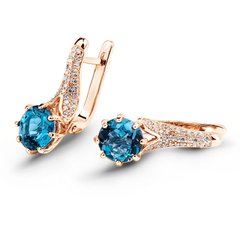 Gold earrings with natural topaz London Blue ПДСз53ЛБ