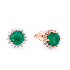 Gold earrings with emeralds and diamonds ИС5507, 1.95