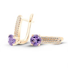 Gold earrings with natural amethyst ПДСз64АМ