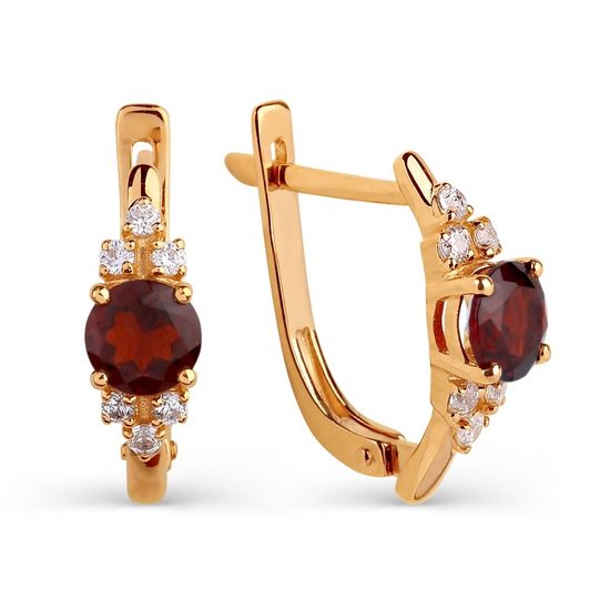 Gold earrings with natural garnet ССз2257Г