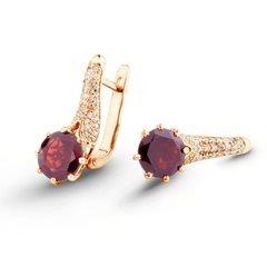 Gold earrings with natural garnet ПДСз53Г