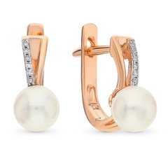 Gold earrings with pearls and cubic zirkonia ЖС2016