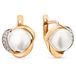 Gold earrings with pearls and cubic zirkonia ЖС2010