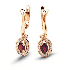Gold earrings with natural garnet ПДСз99Г
