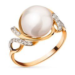 Gold ring with pearls and cubic zirkonia ЖК2001, 15.5, 3.46