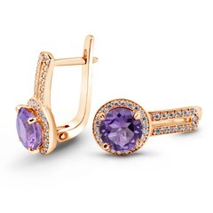Gold earrings with natural amethyst ПДСз56АМ