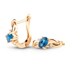 Gold earrings with natural topaz London Blue ПДСз103ЛБ