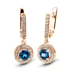 Gold earrings with topaz London Blue ПДСз68ЛБ