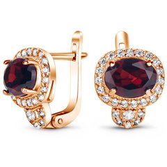 Gold earrings with natural garnet ПДСз16Г