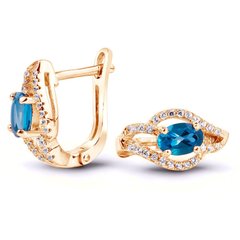 Earrings in gold with natural topaz London Blue ПДСз110ЛБ