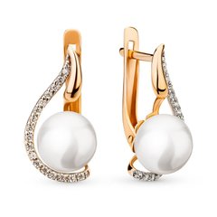 Gold earrings with pearls and cubic zirkonia ЖС2004