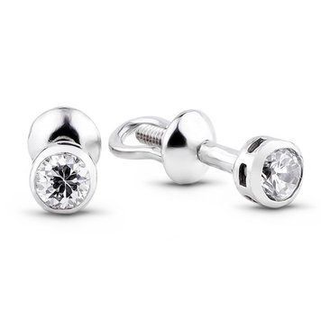 Серьги гвоздики из белого золота с фианитами ПБз03, 0.99