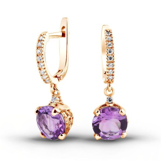 Gold earrings with natural amethyst ПДСз25АМ