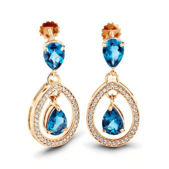 Gold earrings with natural topaz London Blue ПДСз82ЛБ