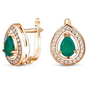 Earrings in gold with natural agate ПДСз204АГ