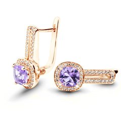 Gold earrings with natural amethyst ПДСз71АМ