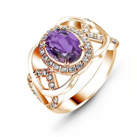 Gold ring with natural amethyst ПДКз02АМ, 16, 4.26