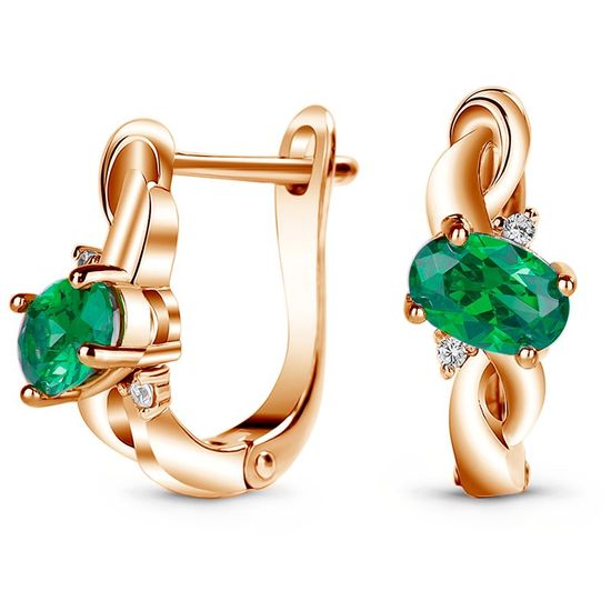 Gold earrings with emerald nano ПДСз103НИ