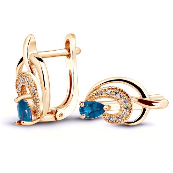 Gold earrings with natural topaz London Blue ПДСз105ЛБ